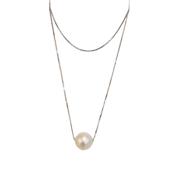 Gargantilha c/ Pérola Água Doce Ouro Branco